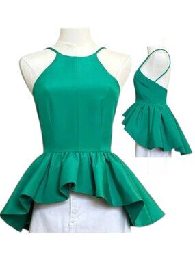 Anthropologie Cameo Peplum Halter Blouse Green High-Low Size S